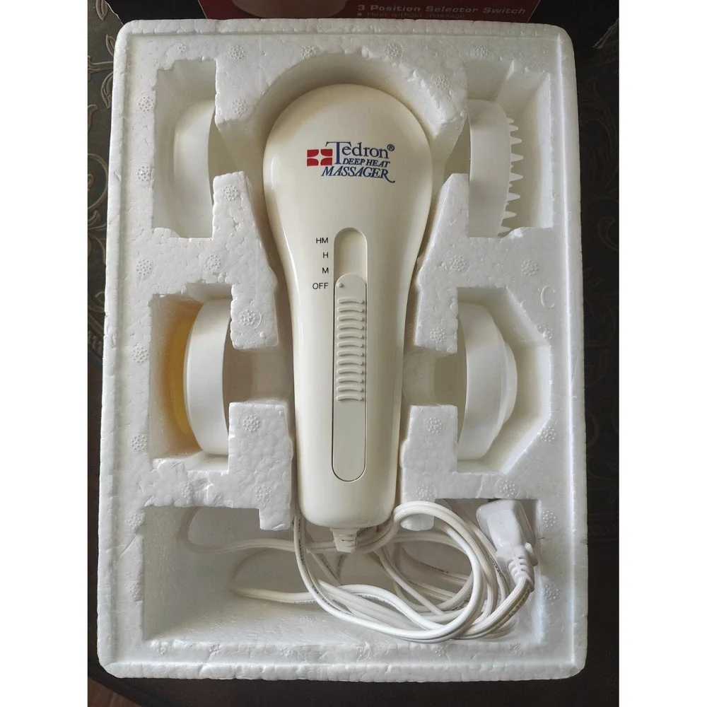 Tedron Deep Heat Electric‎ Handheld Massager 4 Attachments Face Scalp Body Works